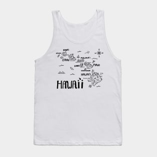 Hawaii Illustrated Map Black and White Tank Top